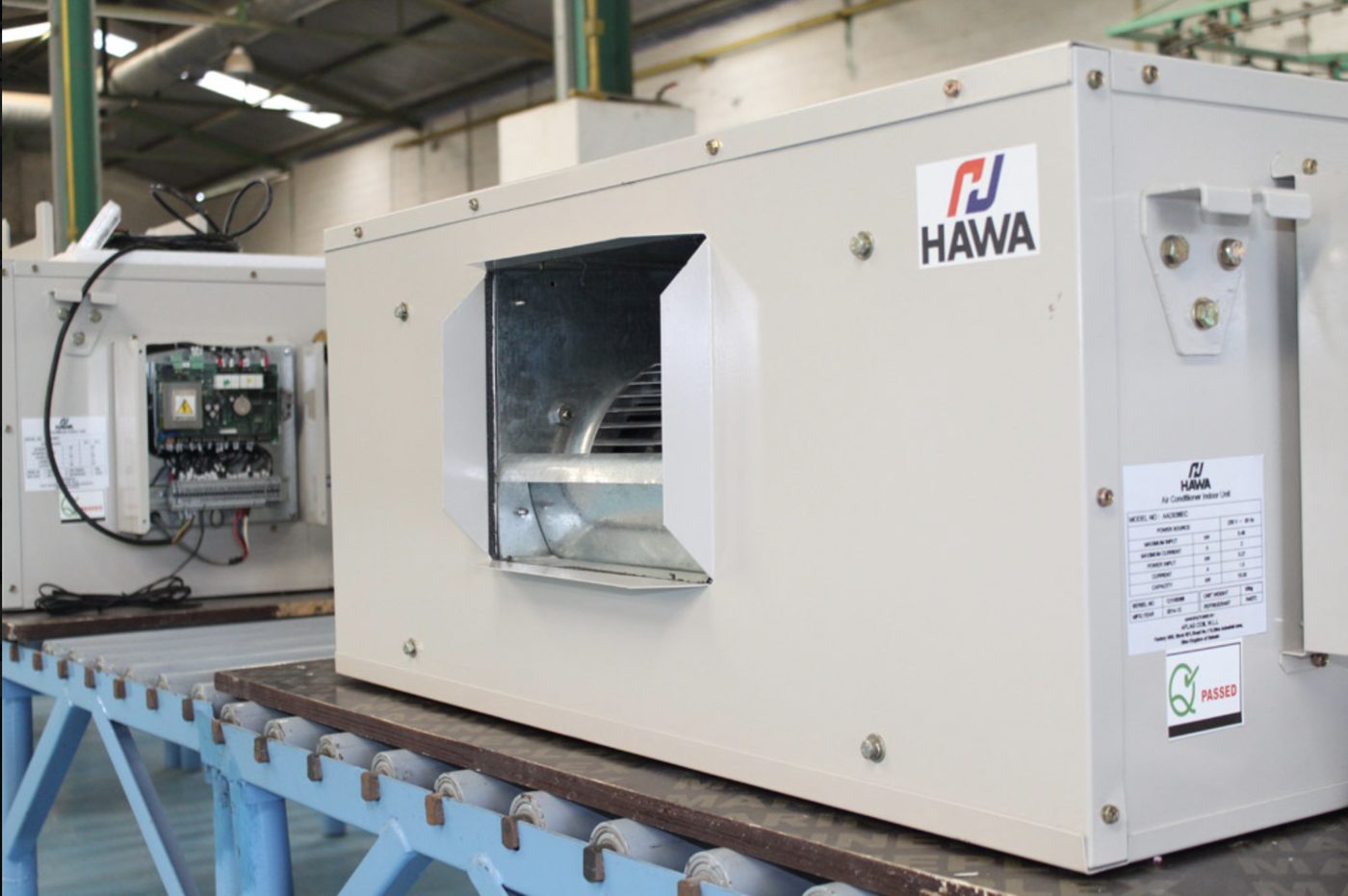 HAWA air conditioning indoor unit with centrifugal fan on a production line